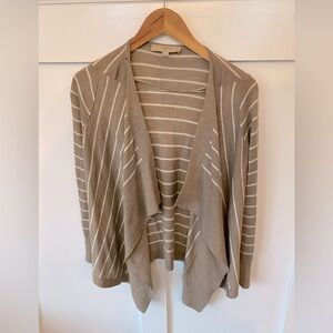 LOFT striped tan open front cardigan (XS)